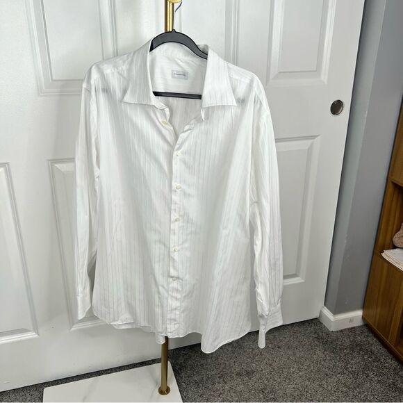 Sz XL Ermenegildo Zegna White Striped Dress Shirt 18” Collar $150 MSRP - Picture 3 of 11